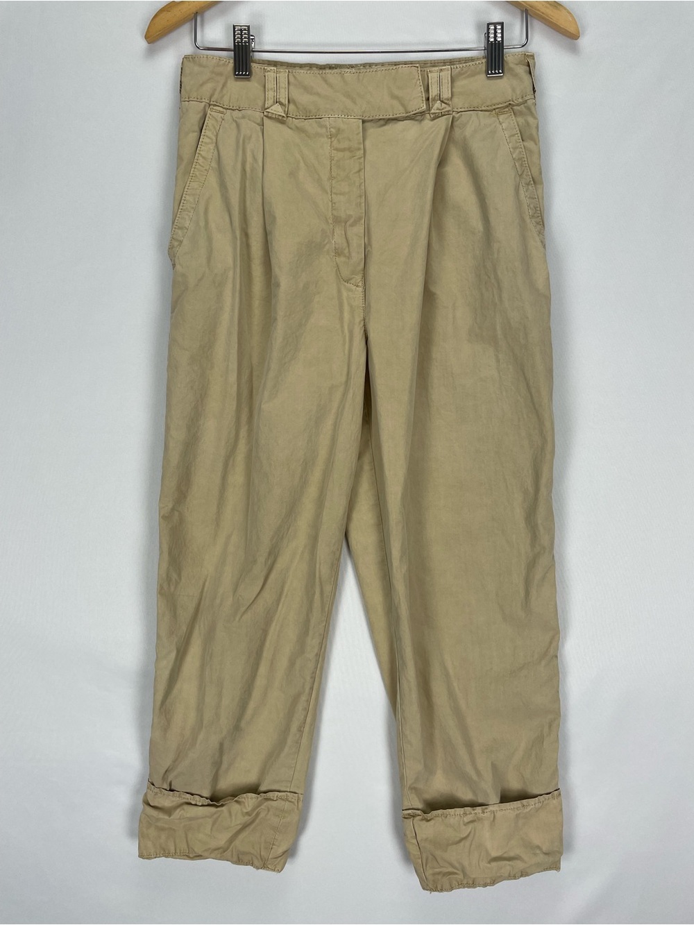 Anthropologie Pants Women’s 4 Tan Beige Relaxed Straight Cropped Cuffed Hem